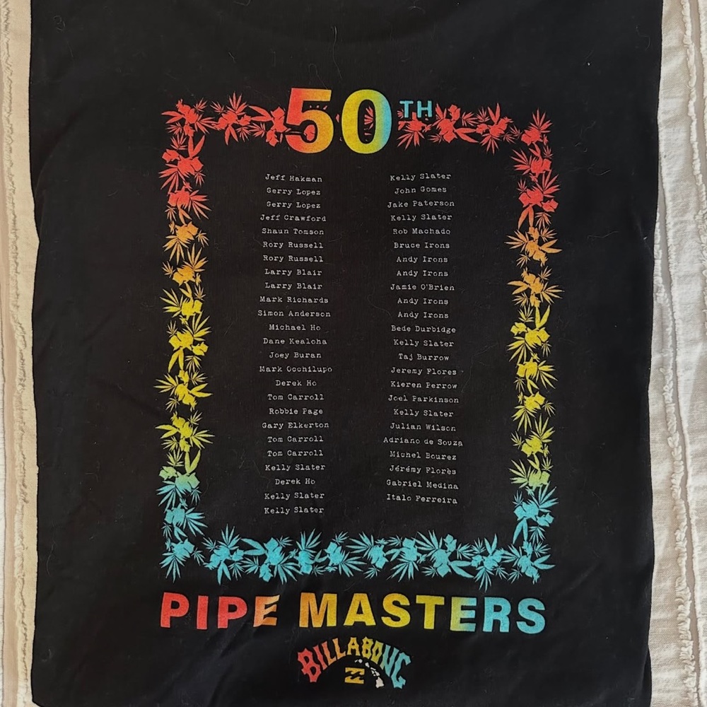 Billabong Pipe Masters Black Tee with Colorful Design